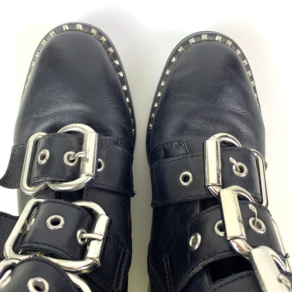 Steve Madden Recharge Leather Boots Womens Sz 6 Black Buckle Moto Studded Bootie - Picture 9 of 16